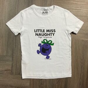 Mango MNG Little Miss Naughty Graphic Baby Tee Shirt Womens Small White Purple